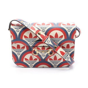 Gucci adidas Horsebit Leather Shoulder Bag Ivory White Navy Blue Red
